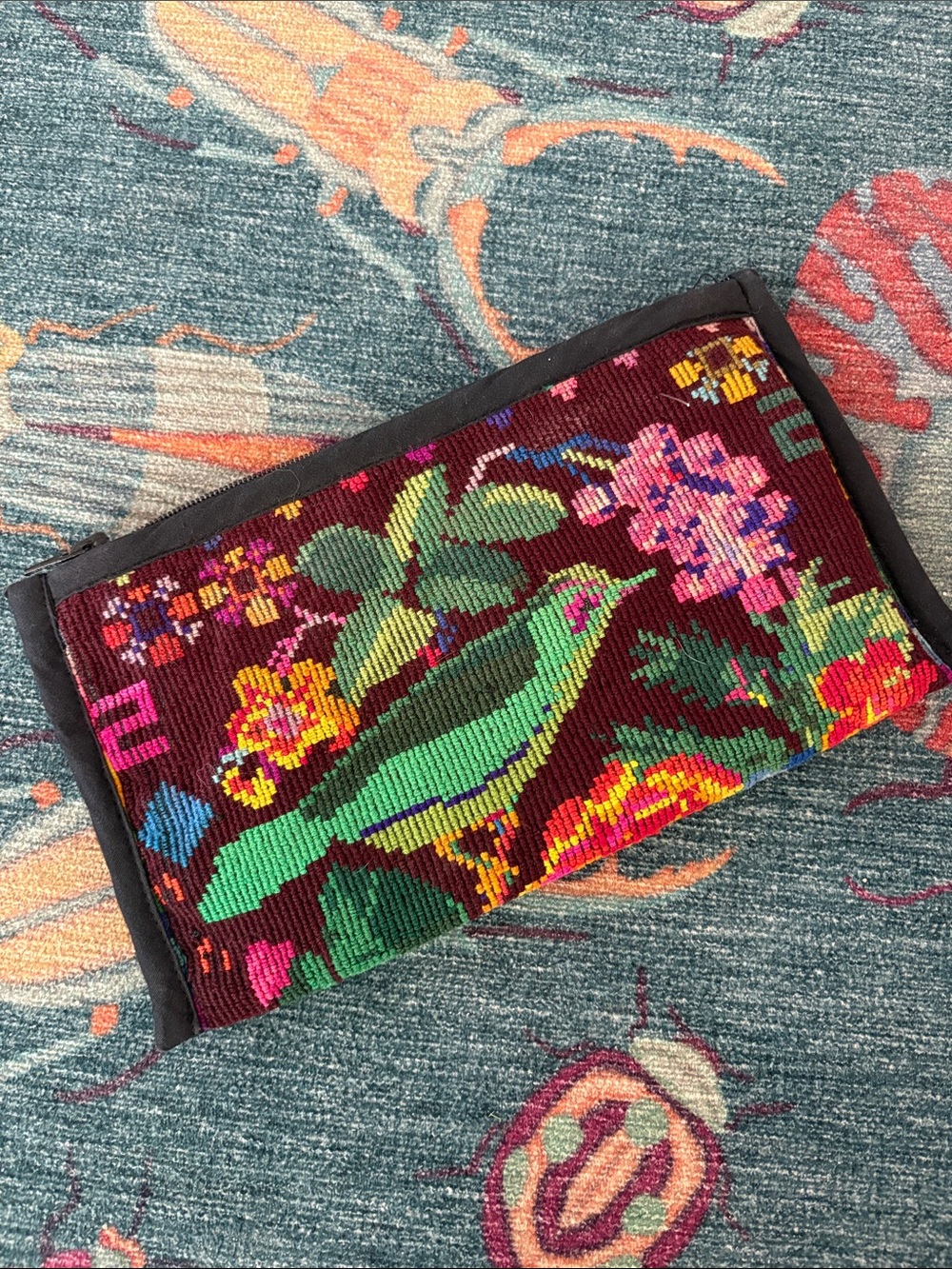 Guatemalan Floral Bird Embroidered cosmetic bag